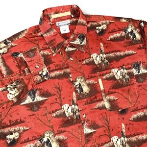 Columbia River Lodge Mens XXL Corduroy Hunting Dog Print Shirt Rust Red HM7042
